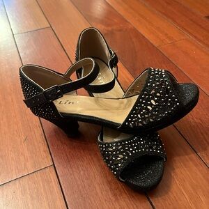 Elegant Black Kids Heels with Rhinestone Detailing